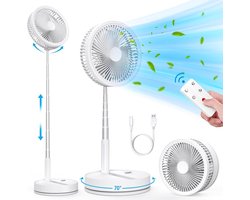 Tafelventilator Opvouwbaar met 8000mAh Accu – 4 Standen, Afstandsbediening, Timer en 70° Oscillatie