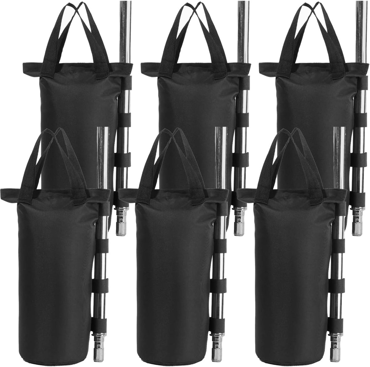 SnelShoppen - Heavy Duty Dubbel Gestikte Gewichten Tas - Beengewichten voor Luifel Tent - Zandzak Outdoor Tas - 6 Stuks - Zwart - 7,6 x 20 Inch