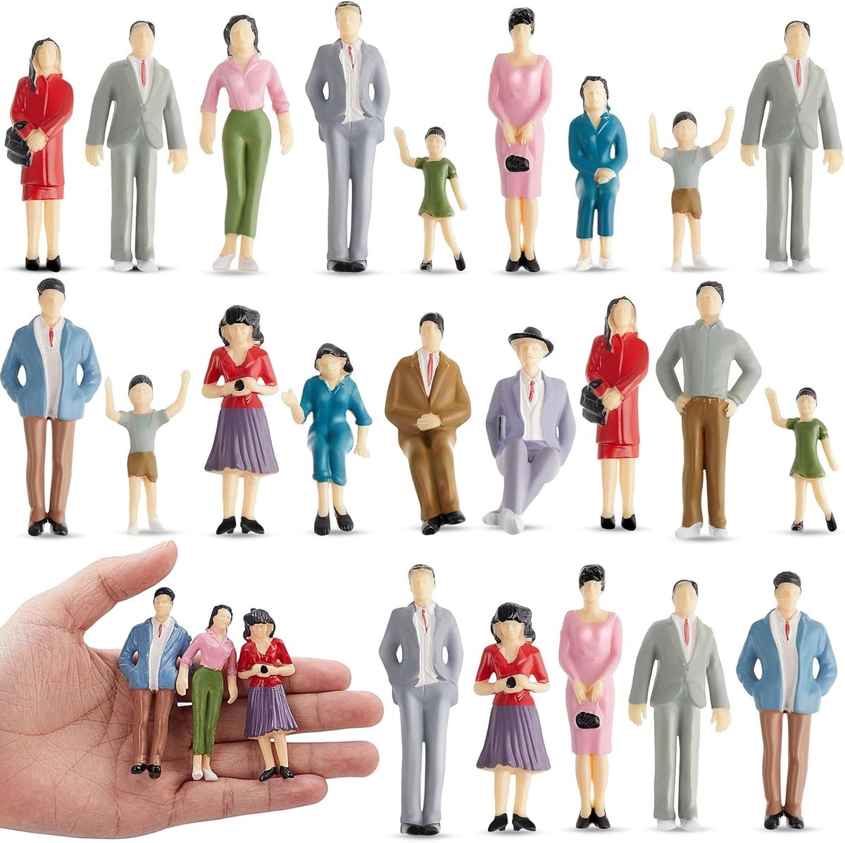 SnelShoppen - 14 Miniatuur Figuren Mensen 1:25 Architectonische Plastic Minifiguren voor Miniatuurscenes - Gemengde Kleuren voor Decoratie en Creativi