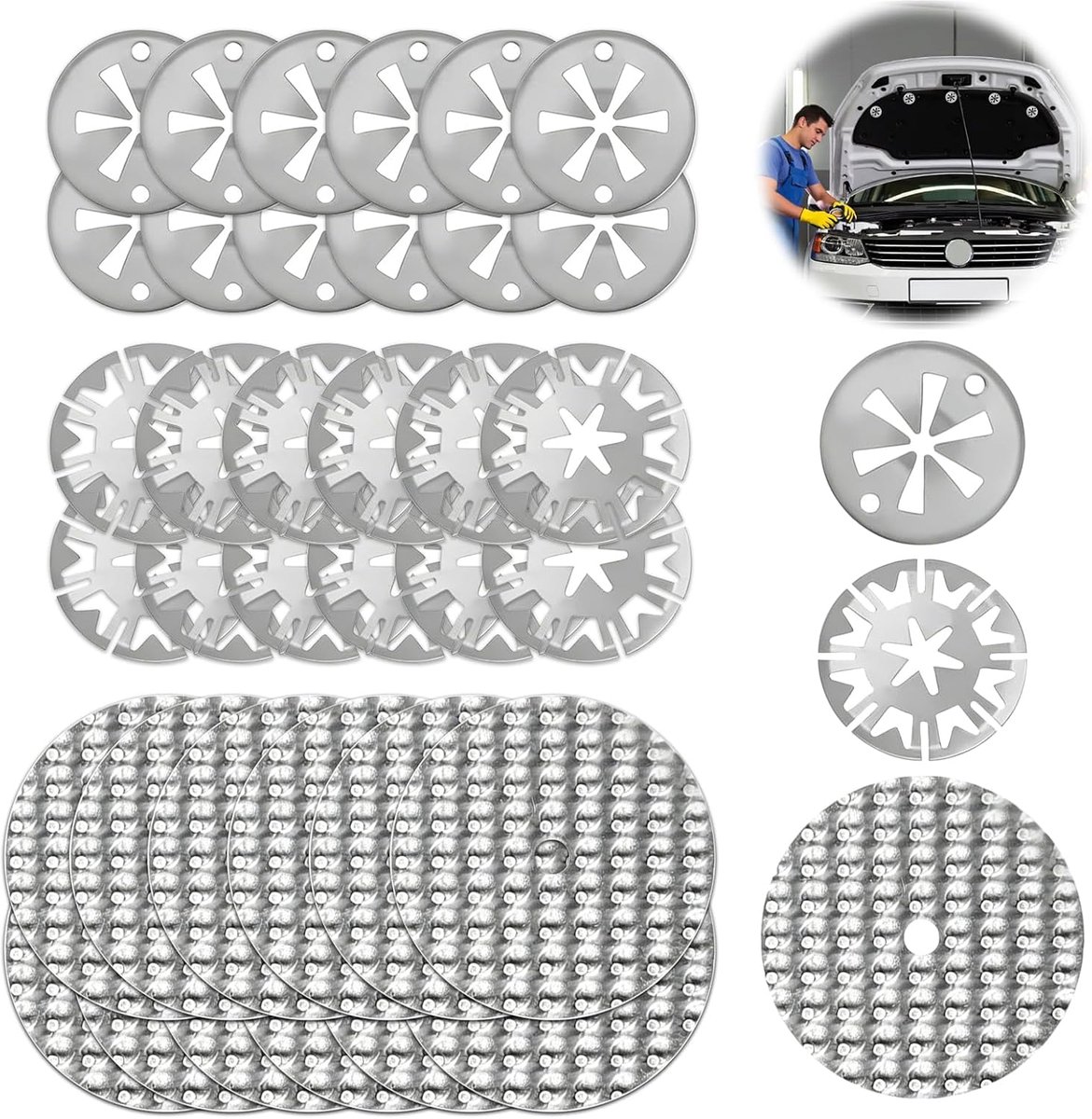 SnelShoppen - 36-delige Auto Warmtebeschermingsplaat Reparatieset - 30mm Klemschijven, 52mm Reparatieplaten, Hittebestendige Shields voor Uitlaatmonta