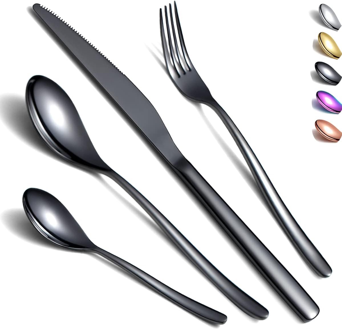 SnelShoppen - Cutlery Set 24 Stukken - Zwart RVS Bestekset met Titanium Coating - Roestvrij, Vaatwasserbestendig - Tafelset voor 6 Personen - Ideaal v