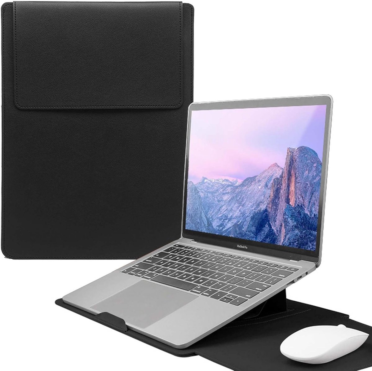 SnelShoppen - Slimme en Lichtgewicht 13-14 Inch Laptop Bag met Stand, Waterdichte Leren Laptop Sleeve, Robuuste Bescherming, Geschikt voor Diverse Not