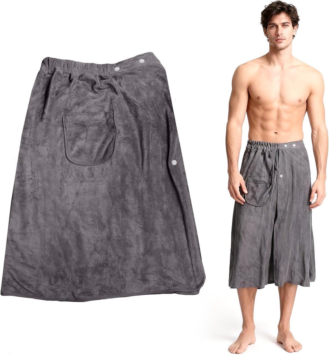 SnelShoppen - Sauna Kilt Verstelbaar Maat Microvezel 70x140 cm Voor Mannen met Knopen | Ideaal voor Sauna, Gym, Strand, Snel Absorberend en Comfortabe