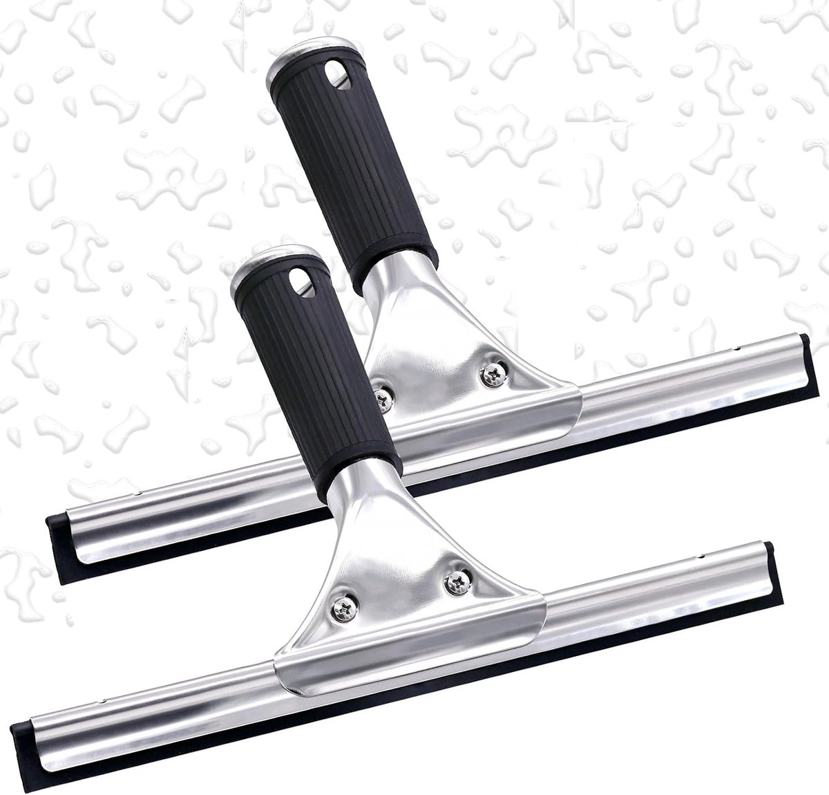 SnelShoppen - 25 cm Professionele Raamtrekker Set van 2, Zwarte Douchewisser van RVS met Rubberlip, Ideaal voor Badkamer, Douche, Spiegel, Glas en Teg
