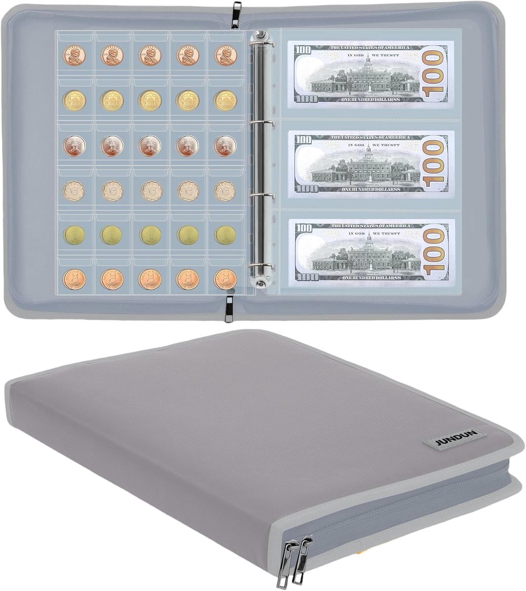 SnelShoppen - Coin Collector Album met 300 Compartimenten, Brandveilige Muntopberger & 36 Beschermhoezen voor Munten, Bankbiljetten, Pennies en Postze