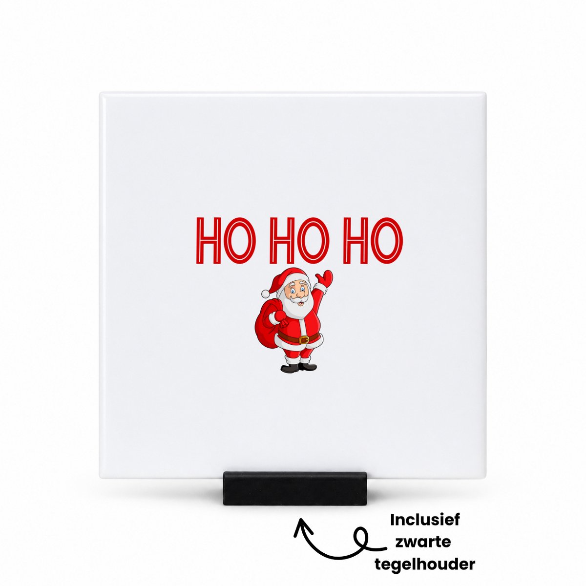Hacebo Kerst kerstman tegeltje met tegelhouder - Kerstmis - Kerst beker - tegeltjes met tekst - winter - kerst - christmas - kerst cadeau - spreuktegels - 10.8x10.8 CM Wit