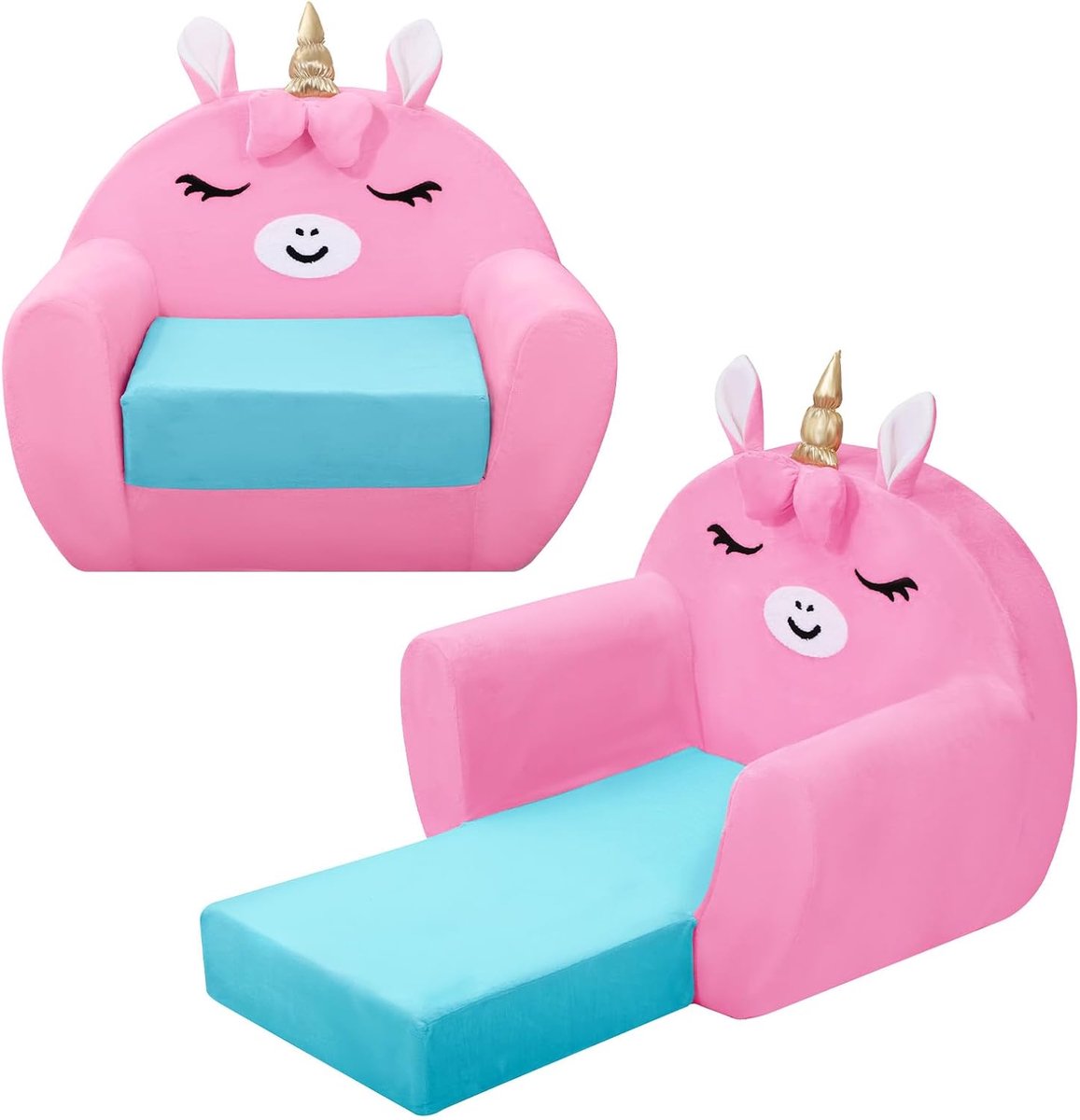 SnelShoppen - Kids Sofa Bed Unicorn, 2-in-1 Vouwbare Peutersofa, Comfortabel voor Kinderen, Omgebouwde Zitzak voor Binnen en Buiten, Stabiliteit voor