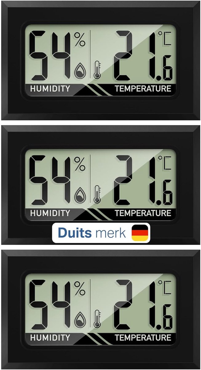 SnelShoppen - 3x Digitale Thermo-Hygrometer Mini - 2-in-1 Temperatuur en Vochtigheid Meter - Nauwkeurige Metingen - Inclusief Batterijen voor Thuis, K