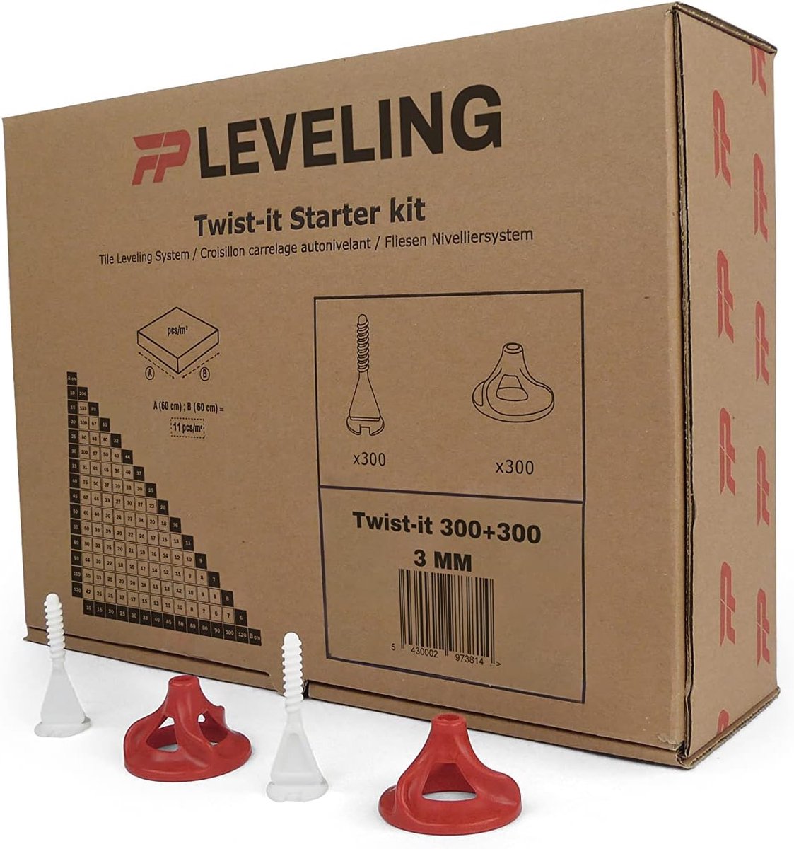 SnelShoppen - Tile leveling system - Twist-it starter kit 3mm - 300 clips + 300 twisters - Geschikt voor 3-22mm tegeldikte - Perfecte vloeren leggen