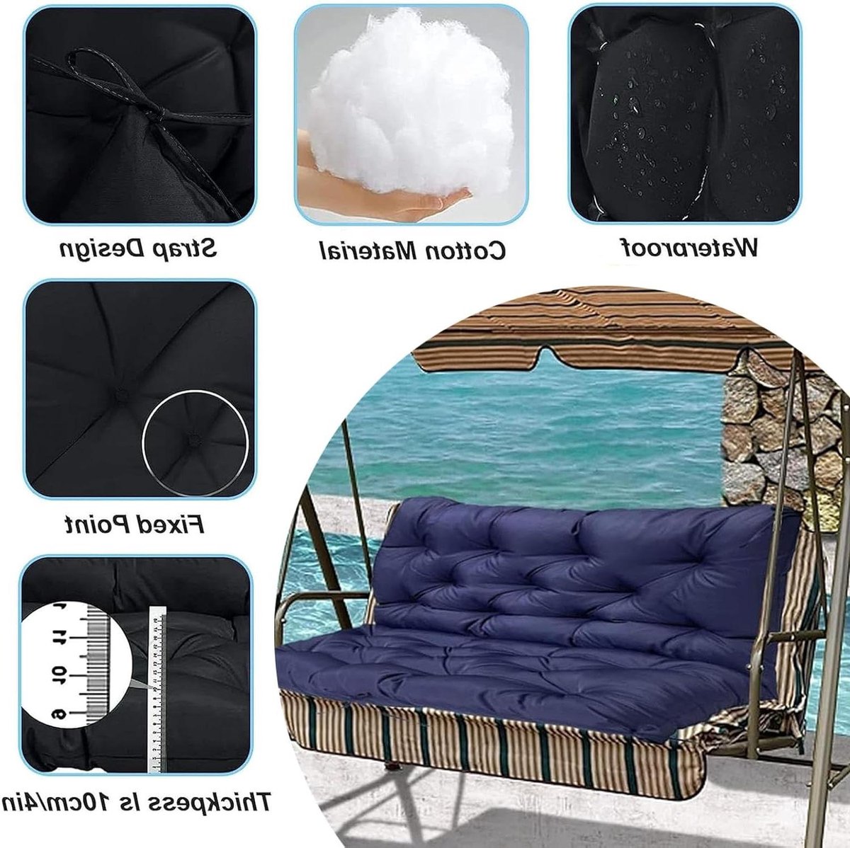 Veranda Schommelkussen - Bankkussen Tuinkussen - Buiten Ontspannen - 4 Inch Dikke Vulling - 107 x 40 inch - Lichtblauw