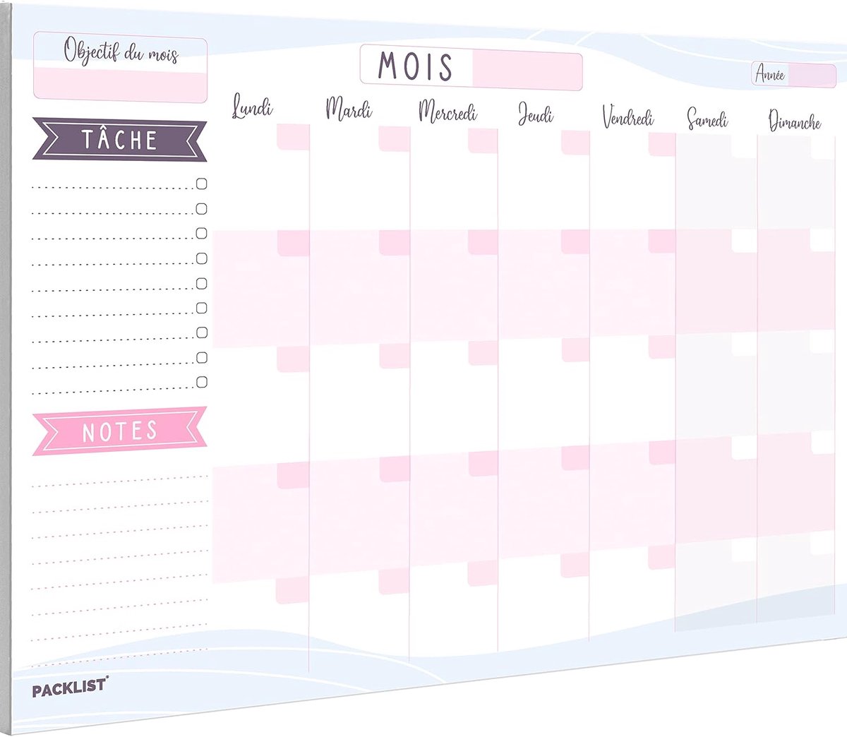 SnelShoppen - A4 Maandplanner in het Frans - Weekagenda & To-Do Lijst Blok - Perfect voor Organisatie en Planning - Ideaal voor School en Gezinsgebrui