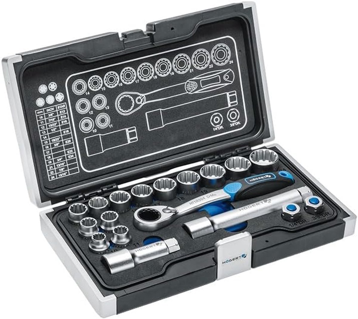 SnelShoppen - 18-delige Gereedschapsset - Steeksleutel en Moersleutel Set - Cr-V, Deformatiebestendig, Ratchet Mechanisme, Ideaal voor DIY Klussen