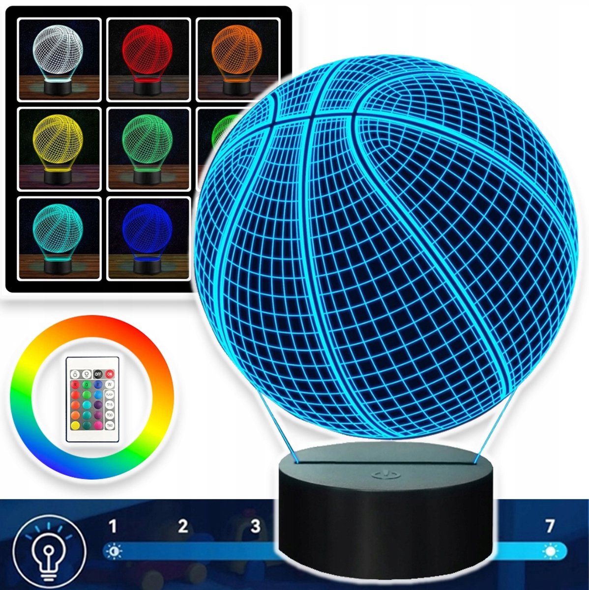 3D-Basketball Illusie-Nachtlampje - Afstandsbediening En Aanraakbediening 16 Veranderende Kleuren - Laser Gegraveerd Acryl Energiebesparende LED - Ideaal Voor Sportfans En Kinderen