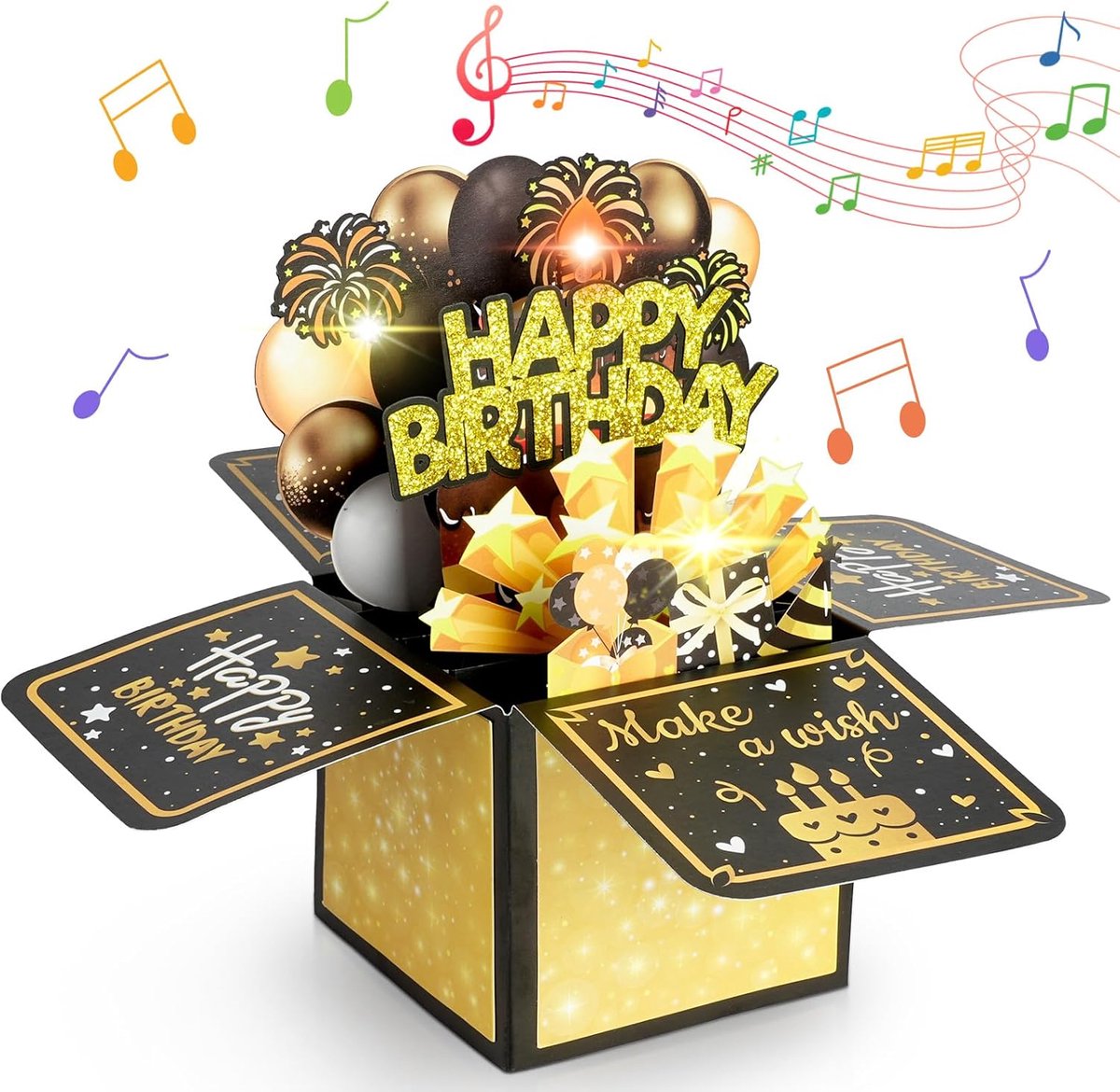 SnelShoppen - 3D Pop Up Verjaardagskaart met LED Kaars en Verlichte Decoratie, Vouwbare Kaart met Envelop, Perfect voor Verjaardagen, Feestjes, Famili