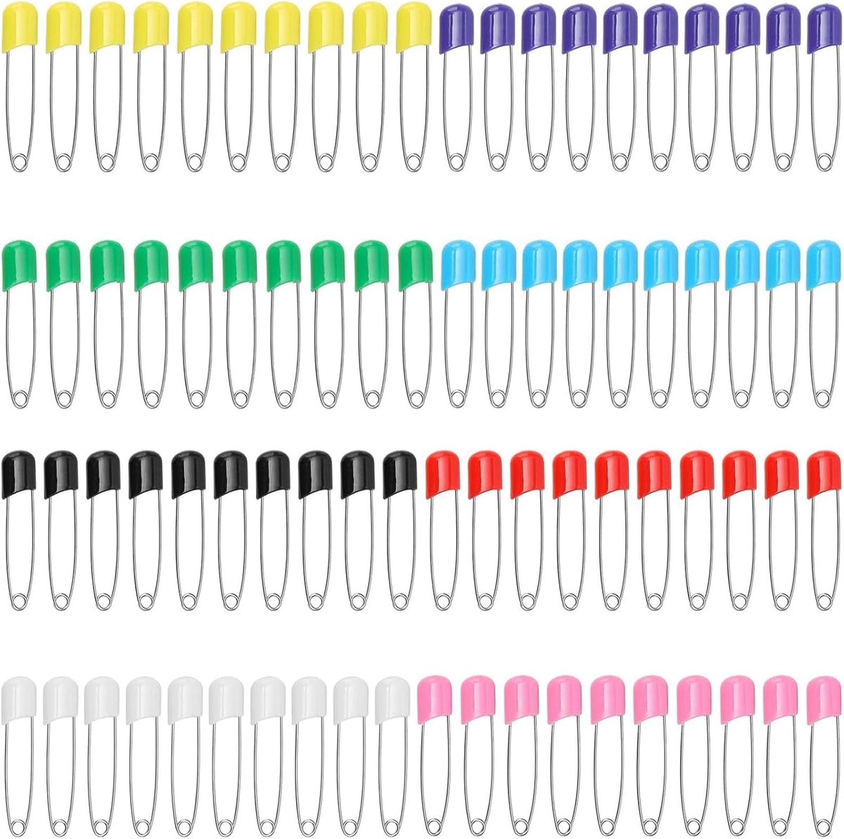 SnelShoppen - 80 Kleurige Veiligheidspelden 55mm RVS met Plastic Kop en Veiligheidsklem voor Doeken, Luiers en Kleding, Ideaal voor Babyverzorging en