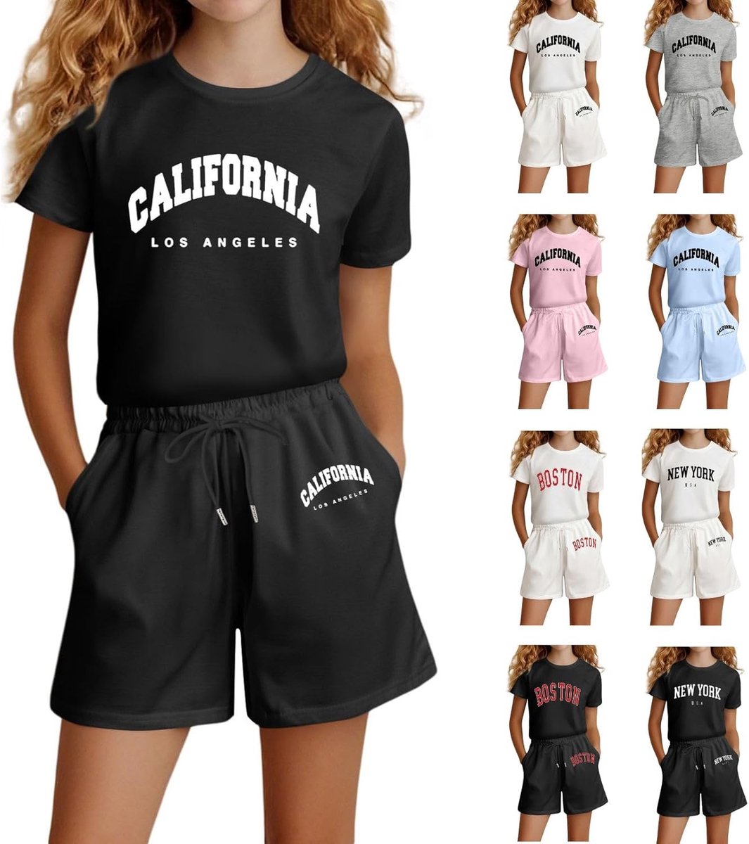 SnelShoppen - Meisjes Sport Kleding Set 2-Piece T-Shirt en Shorts - Comfortabele Ademend Zomer Tracksuits Jogging Set voor Kinderen 4-14 Jaar