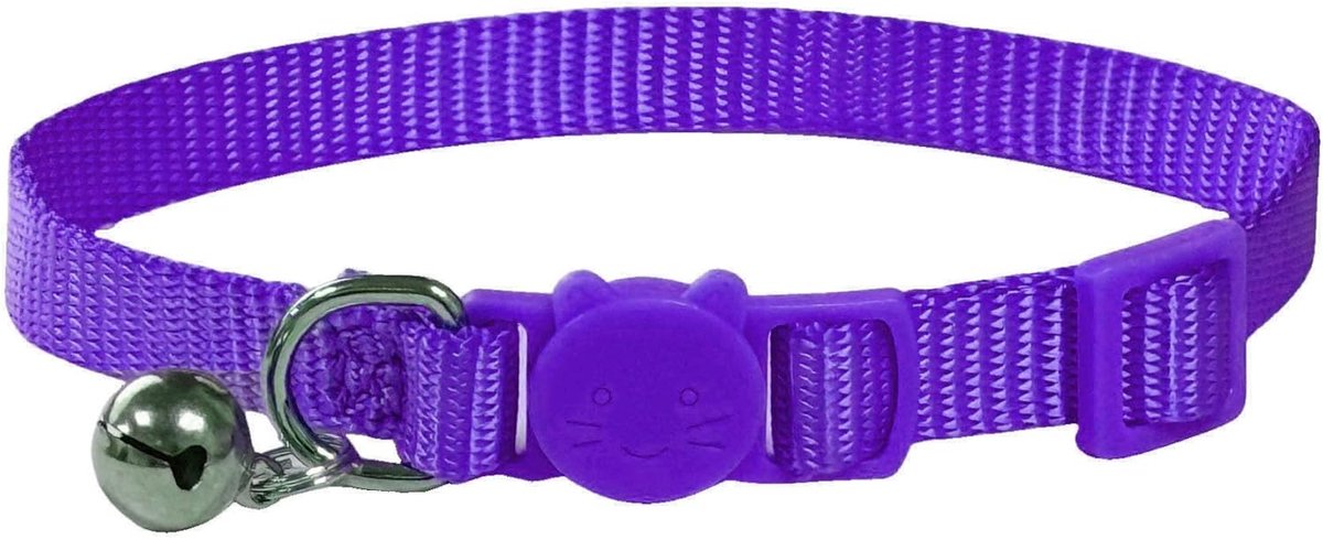 SnelShoppen - Levendige Zachte Nylon Kattenhalsband met Bel en Veiligheidsgesp - Volledig Verstelbaar - Paars - Geschikt voor Alle Maten Katten - Perf