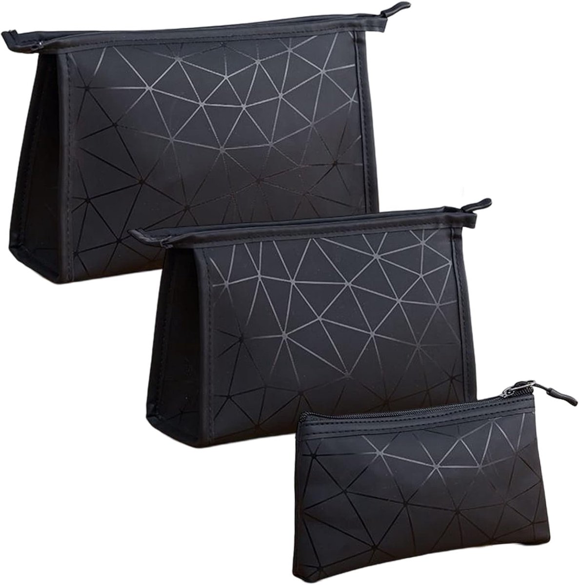 SnelShoppen - Cosmetic Bag met Rits - Lichtgewicht Toilettas - Waterdichte Make-up Tas - Set van 3 - Zwart - Unisex - Perfect voor Reizen, Badkamer, e