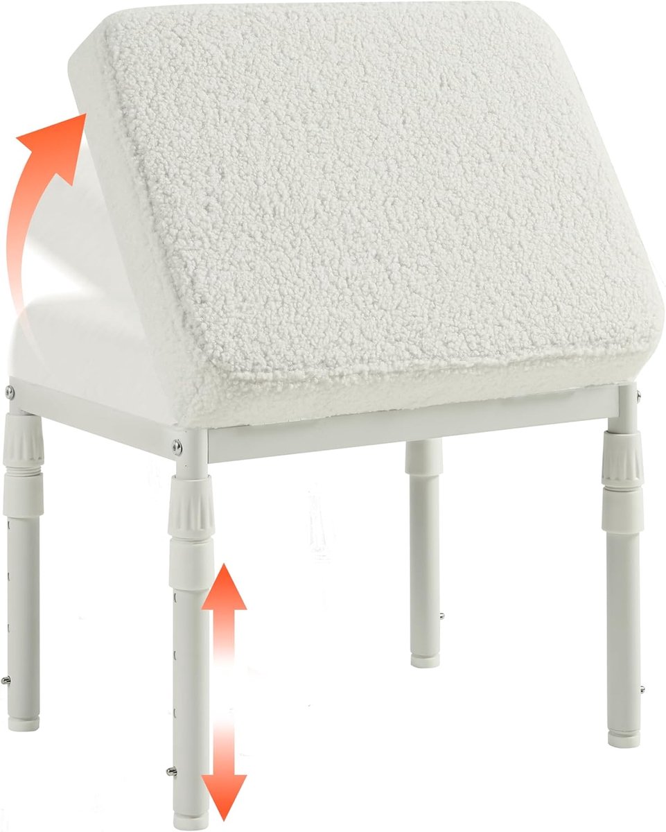 SnelShoppen - Verstelbare Onderbureau Voetsteun, Ergonomische Ottoman met 4 Hoogtes en 60° Kanteling, Kalfssteun in Zwart Faux Leder en Beige Fleece v