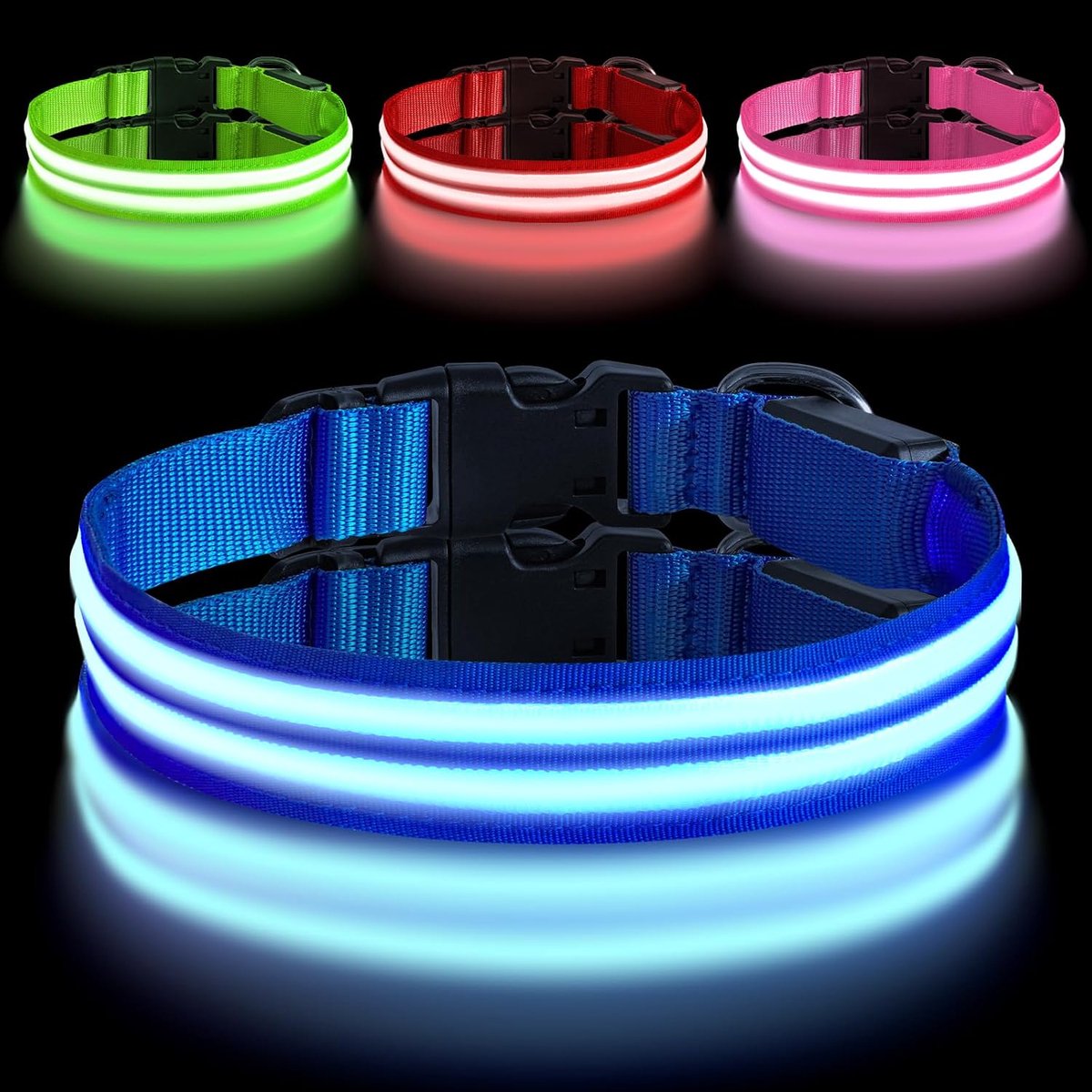 SnelShoppen - LED Hondenhalsband Verlicht, Veilig en Waterproof, Dubbellaags Lichtstrip, Type-C Oplaadbaar, Verstelbare Maat, Blauw, Voor Grote Honden