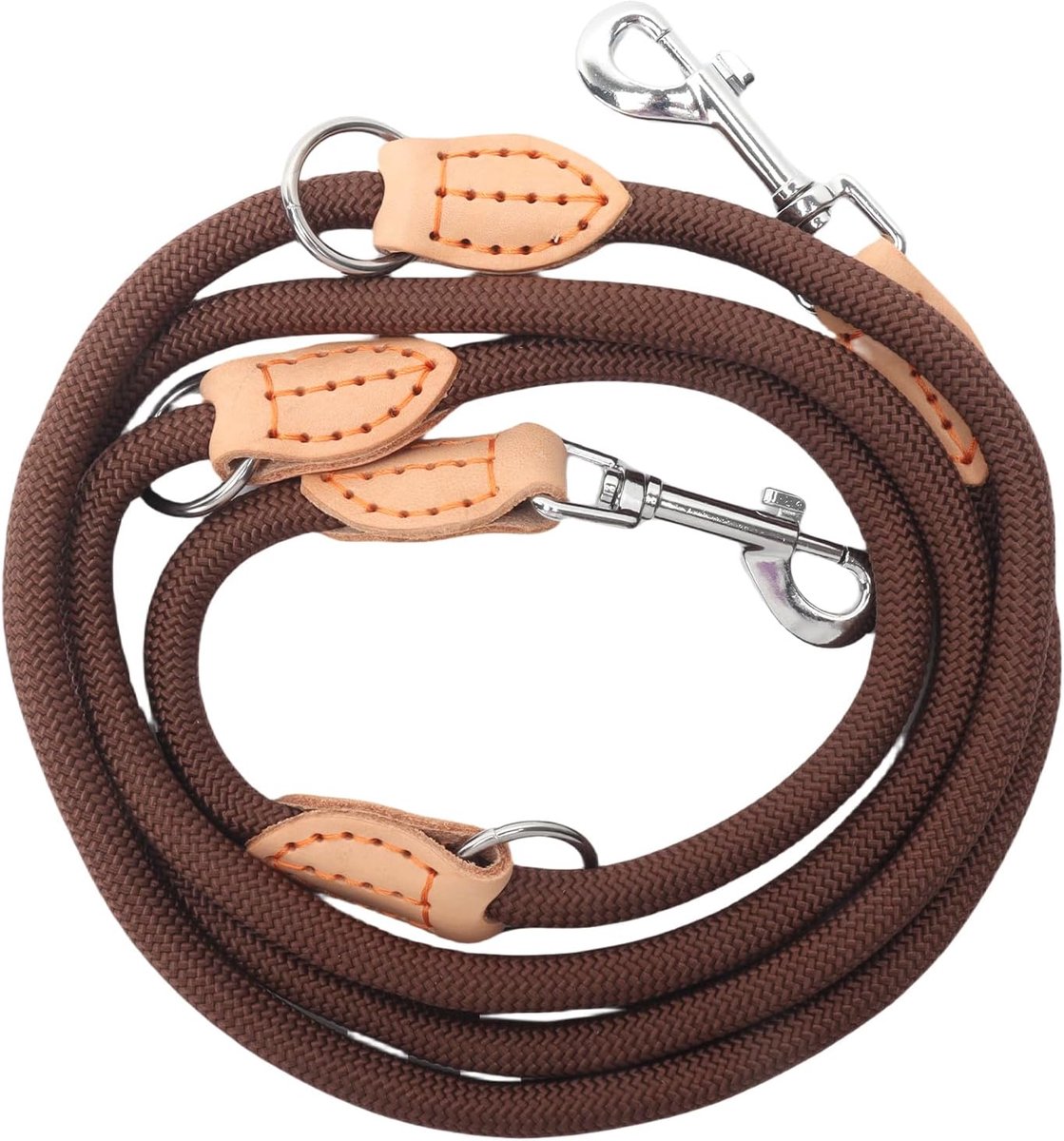 SnelShoppen - Hondenriem 2 m Multipositie Verstelbare Leash voor Middelgrote Grote Honden met 2 Karabijnhaken Beige Bruin - Dubbel 2 Honden Wandelen T