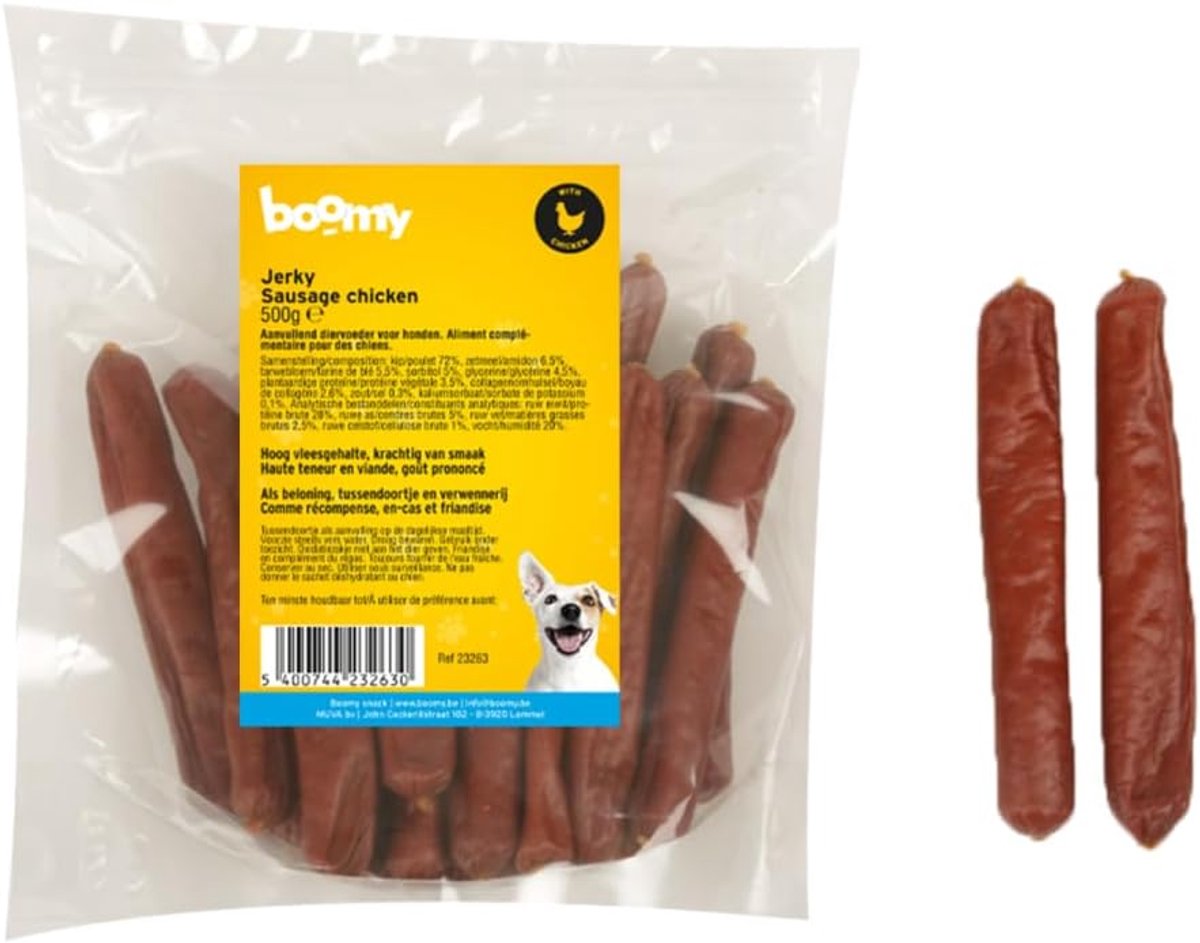 SnelShoppen - Honden Snacks - Honden Treats - Grote 12cm Worstjes - 500g Kip - Rijk aan Eiwit - Perfect voor Grotere Honden - Kauwen