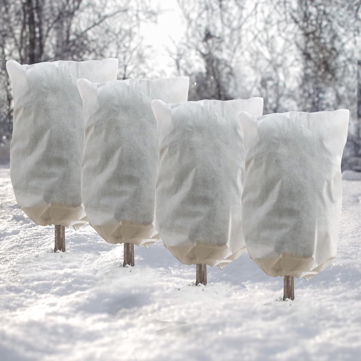 SnelShoppen - Set van 4 Plantbeschermers 80x120 cm - Winterbescherming voor Potplanten - Herbruikbare Fleece met Trekkoord en Rits - Vorst- en Insecte
