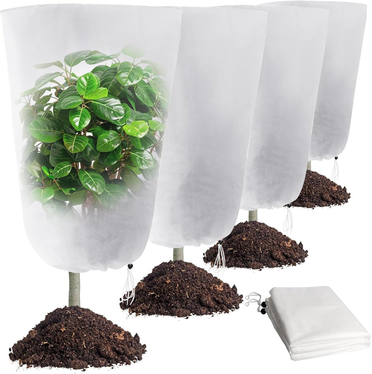 SnelShoppen - 4Pcs Tuin Fleece - 60x80cm Voorkeursbescherming voor Planten - Scheurvast, Herbruikbaar, Ademend, Met Koord, Bescherming Tegen Vorst, Vo