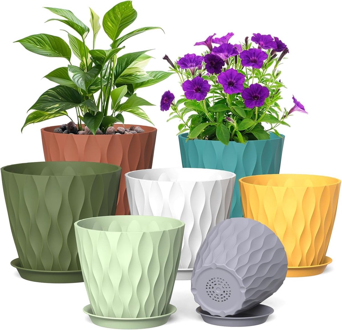 SnelShoppen - 7 Pack Bloempot Set, Kleurige Bloem Potten voor Binnen en Buiten, Tuin Decoratie, Plantenbakken van Hoogwaardig Plastic, Perfect voor Hu