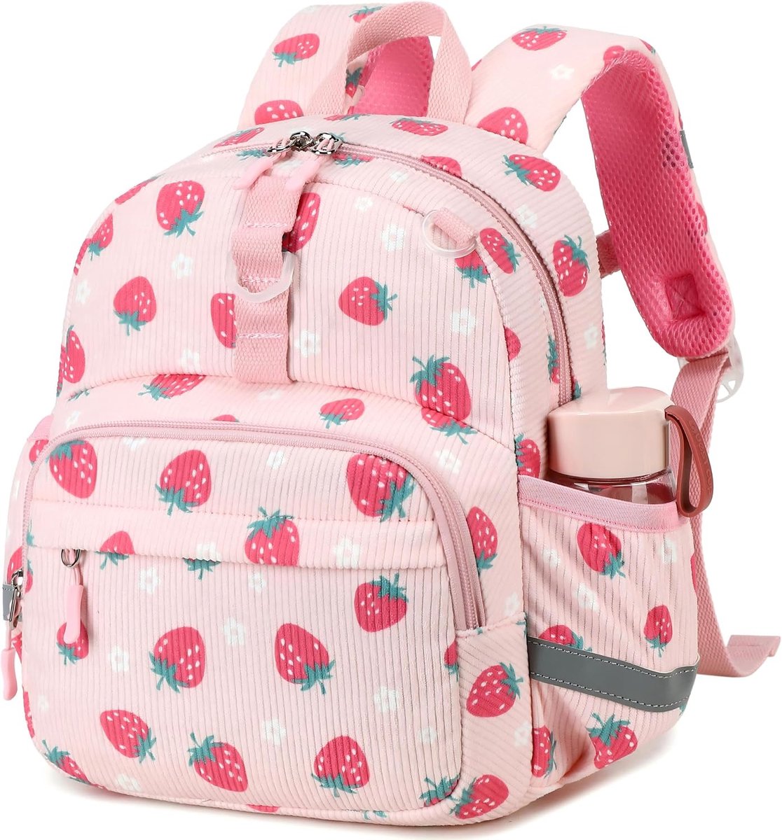 SnelShoppen - LOIDOU Kinderrugzak voor Meisjes - Mini Kleuterrugzak 12 inch - Roze Aardbei en Bloemen - Ideaal voor Kleuterschool en Korte Reizen - Lu