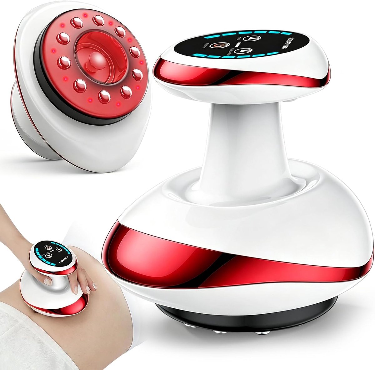 SnelShoppen - Gua Sha Massageapparaat 4-in-1 Draadloos met Warmtefunctie en 6 Zuigstanden, Vacuüm Anti-Cellulitis Massage voor Rug en Lichaam