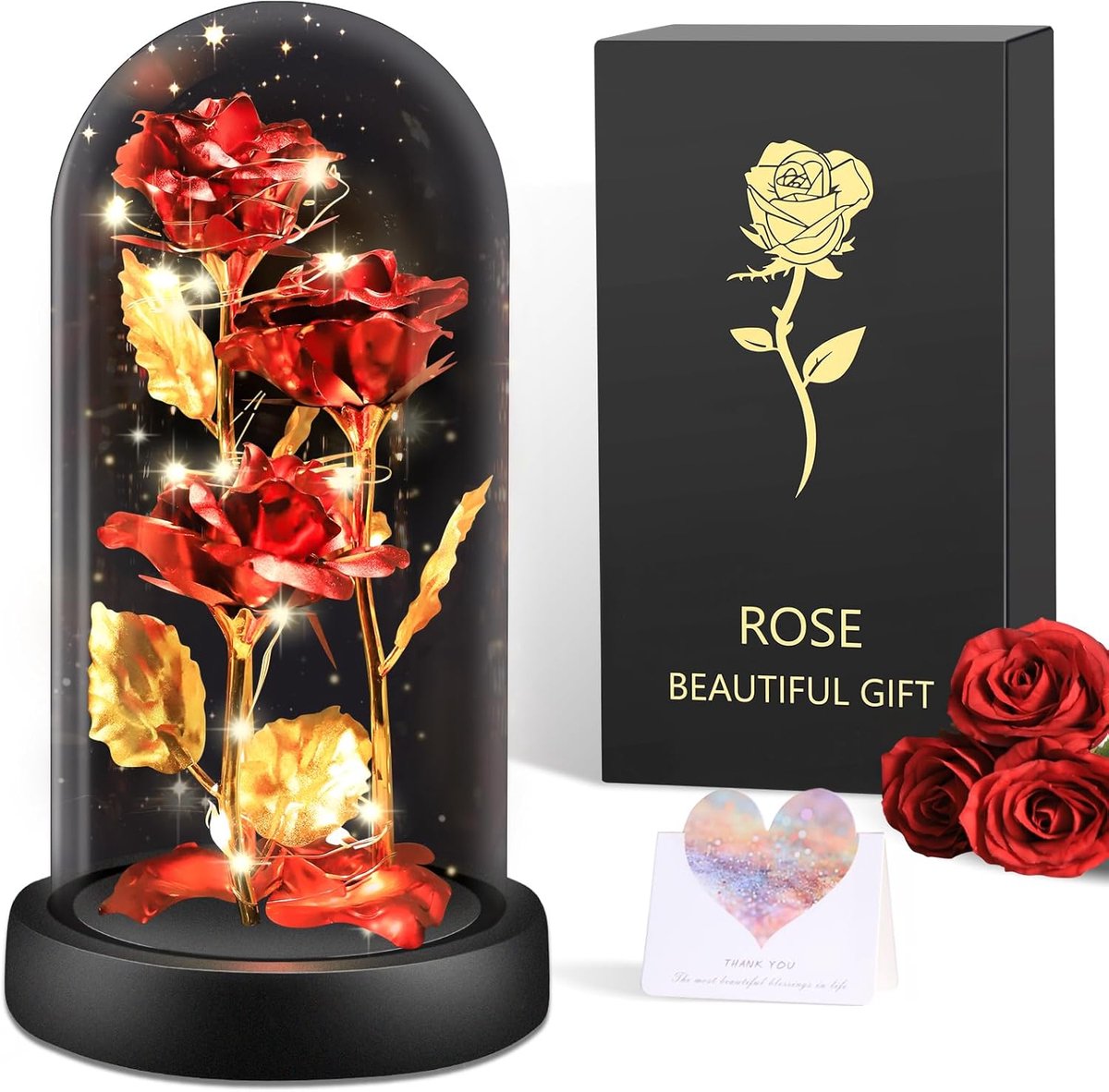 SnelShoppen - Eternity Rose in Glass met LED Licht - Rode Milky Way Roos voor Vrouwen - Perfect als Verjaardagscadeau, Valentijn, Moederdag, Kerstmis