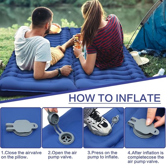 SnelShoppen - Zelfopblazend Campingmatras, Ultralichte Luchtmatras met Voetpomp & Kussen, Waterdichte Reismatras voor Kamperen, Trekking, Vissen, Wint van Snelshoppen — afbeelding 3