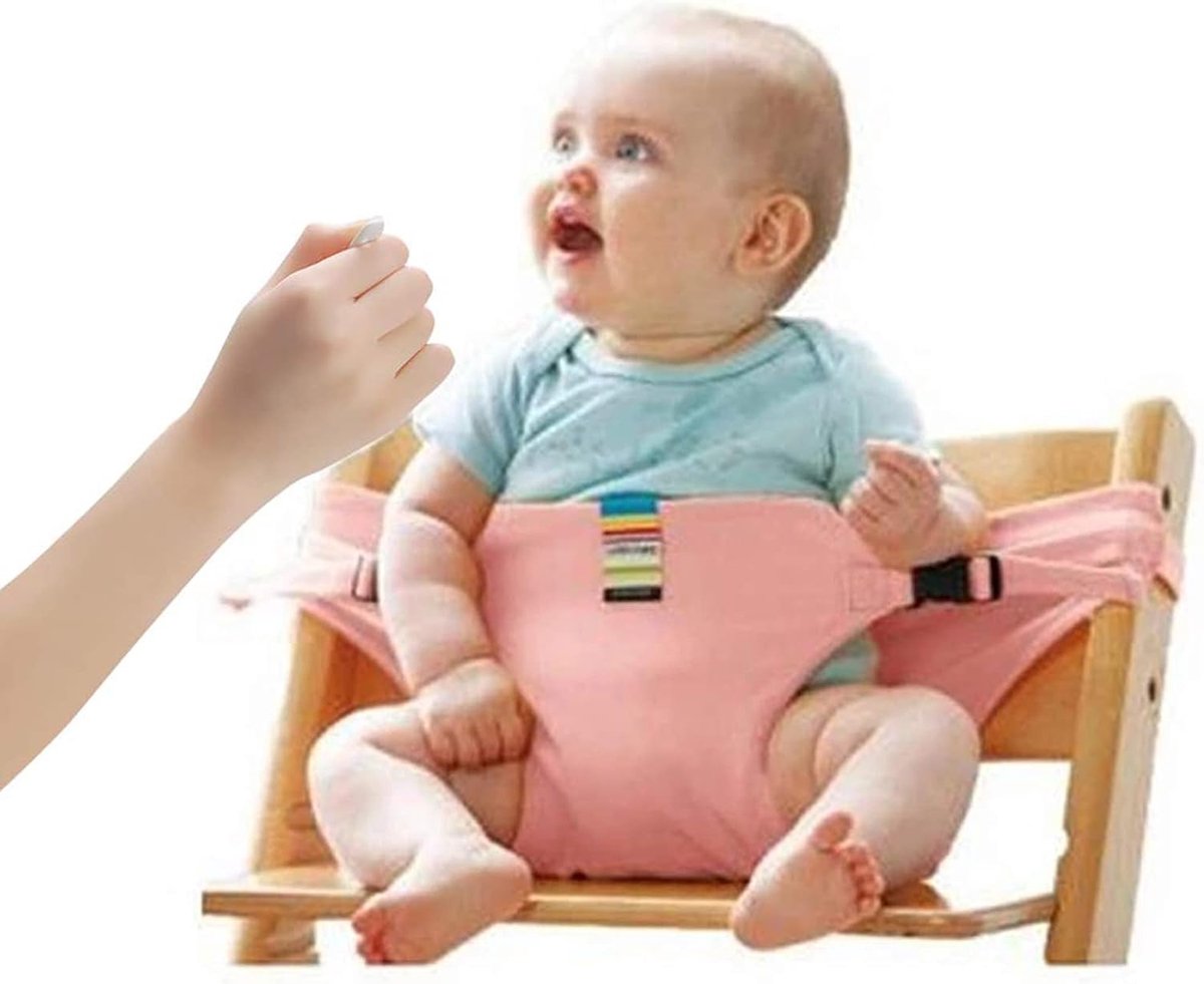 SnelShoppen - Opvouwbare Draagbare Eetkamerstoel voor Baby en Peuter met Veiligheidsgordel en Beschermgordijn - Lichtgewicht Roze voor Thuis, Camping,