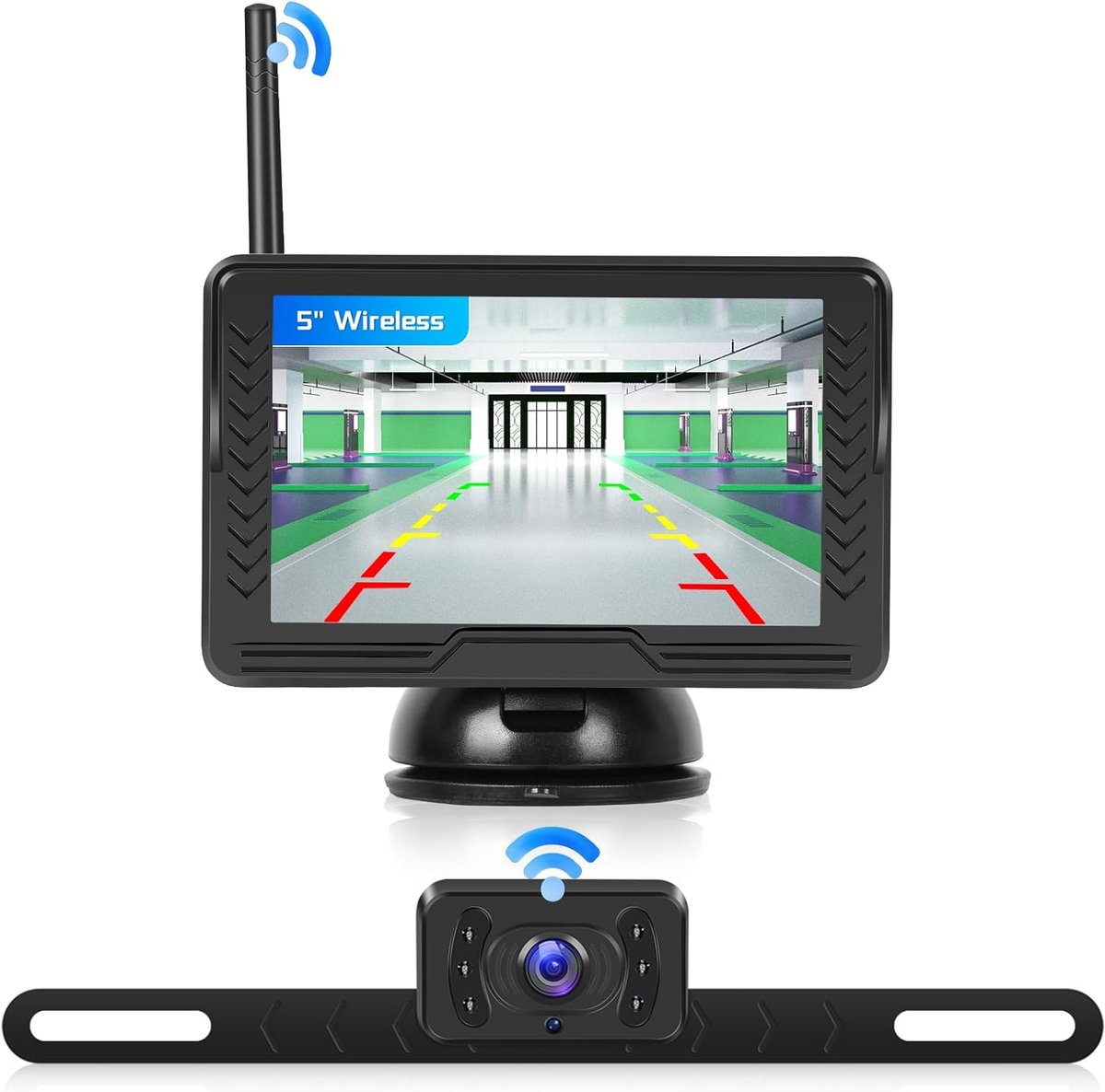 SnelShoppen - Draadloze Achteruitrijcamera Set met HD 5 inch IPS Monitor, IP69 Waterdicht, Groothoek, Nachtzicht, Voor Bestelwagen en Voertuigen