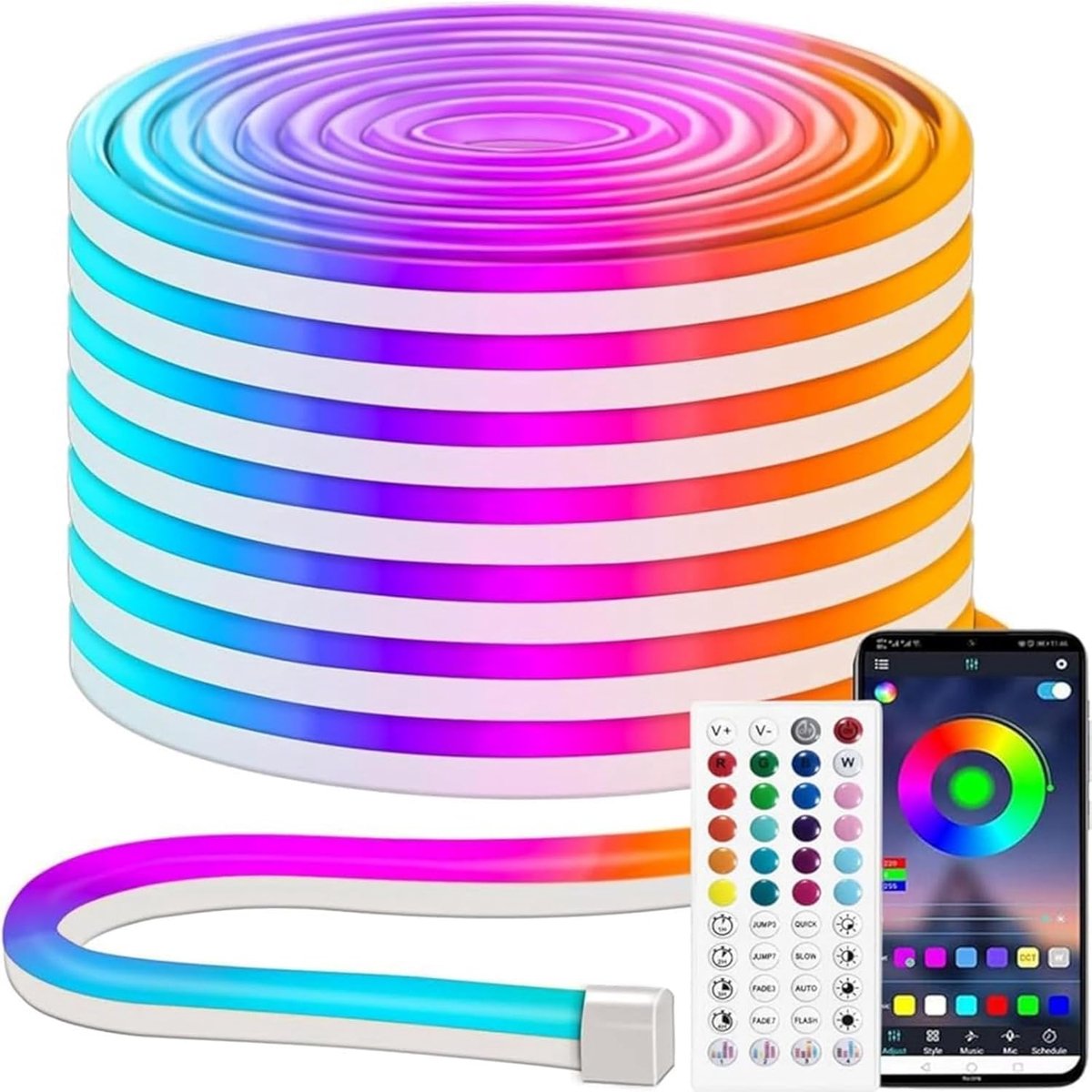 SnelShoppen - RGB LED Strip Light 5M, 12V Kleur Veranderende Neon Licht Strip met APP & Afstandsbediening, Flexibel voor Slaapkamer, Gaming, Feest en