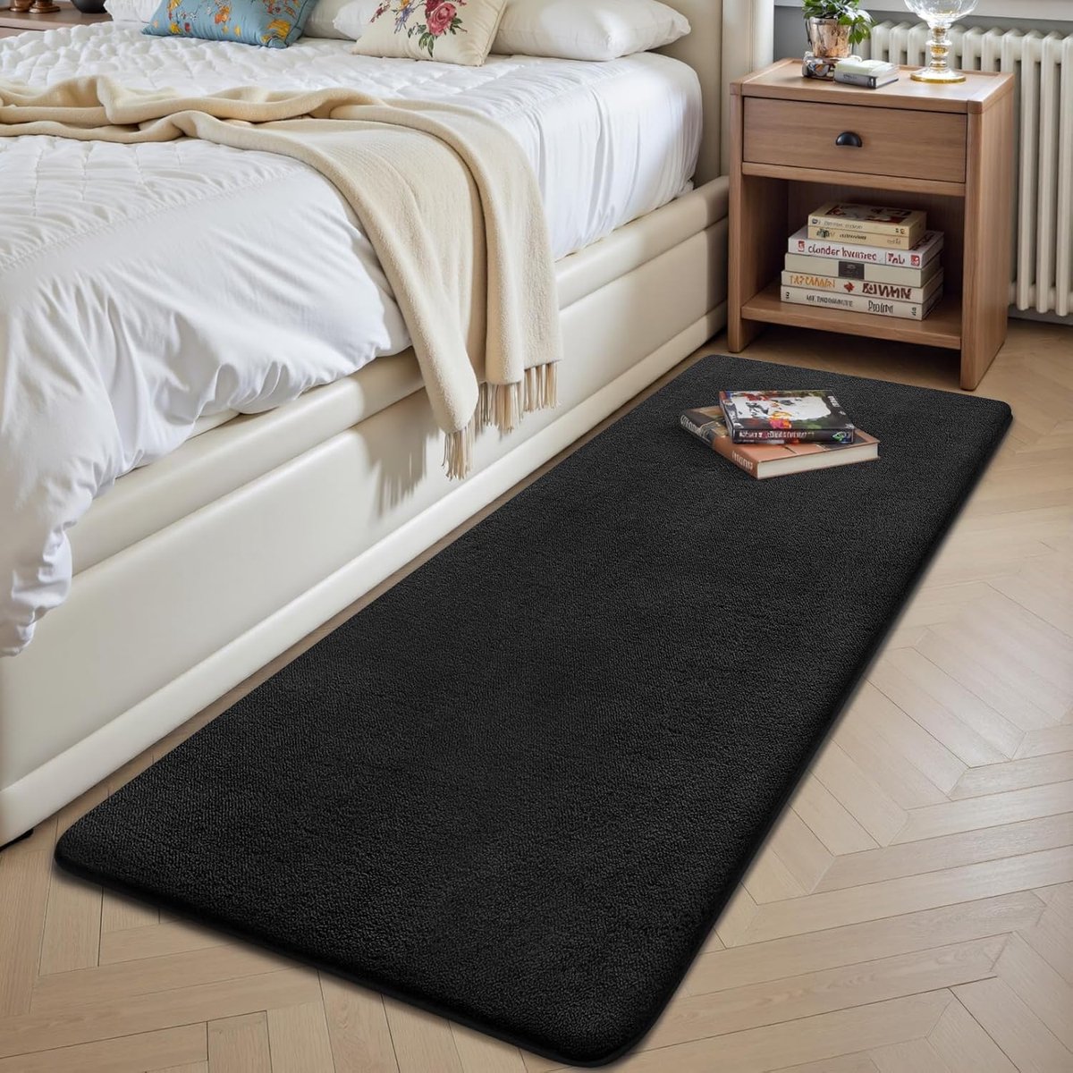 SnelShoppen - Modern Antislip Vloerkleed Zwart 60x200 cm - Kortpolig Tapijt voor Woonkamer, Slaapkamer, Hal en Entree - Wasbaar en Duurzaam