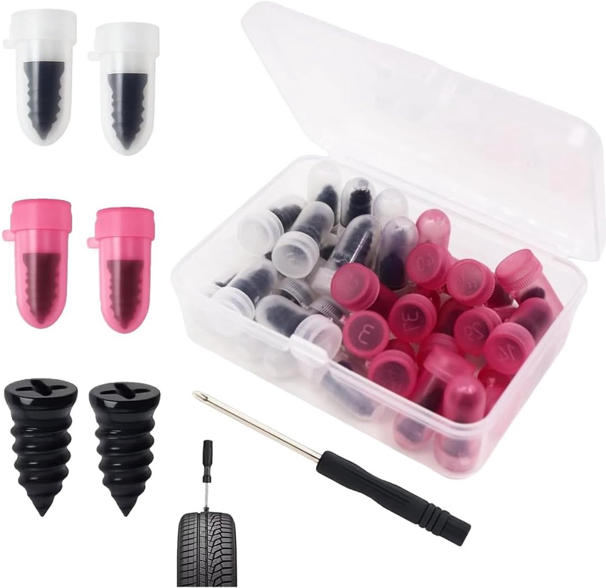 SnelShoppen - 40 stuks Vacuümbanden Tubeless Reparatieset met Schroevendraaier - Duurzame Rubberen Nagels voor Autobanden, Motorbanden en Alle Tubeles