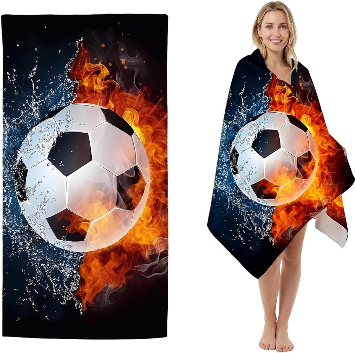 SnelShoppen - Voetbal Strandlaken Microvezel Handdoek Licht Badlaken Sauna Handdoek Zacht Sneldrogende Douchehanddoek Fitnesshanddoek voor Strand en Z