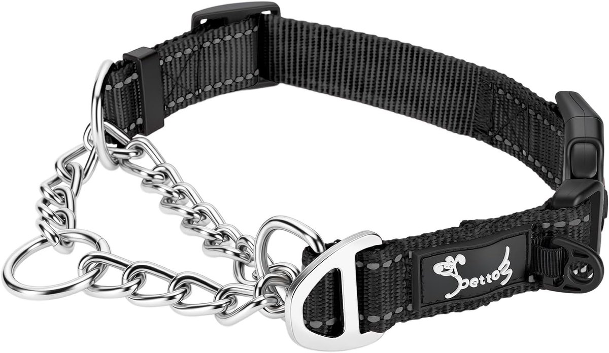 SnelShoppen - Martingale Half Dog Collar - Sterke Hondenhalsband met Metalen Ketting - Snelsluiting - Reflecterend Nylon - Verstelbare Half Check Hals