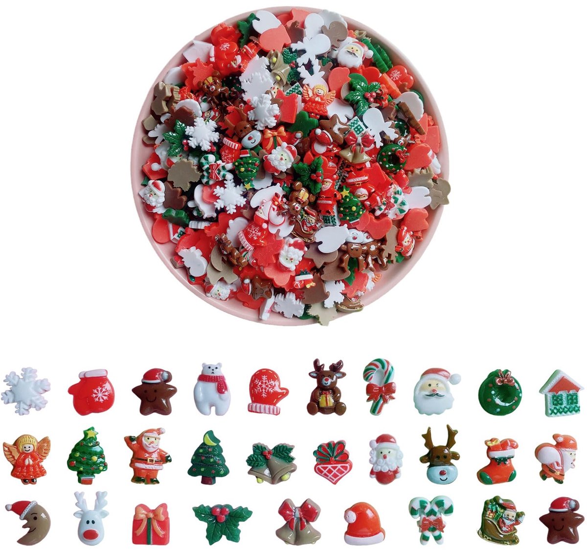 50 stuks kerst diverse ambachten kerstkerstversiering kerstboom sneeuwpop bel hars decoratie voor handwerk maken, doe-het-zelf handwerk maken ornament plakboeken. (50 stuks)