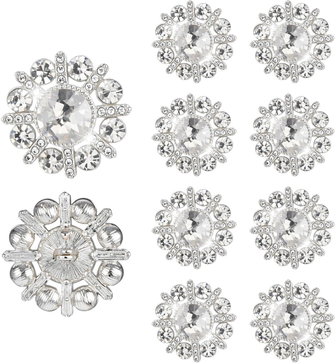 Knopen, 15 mm zilveren strass knopen voor kleding, decoratieve diamanten kristallen knop voor het naaien van kleding, blazer, jas, shirt, jas, doe-het-zelf ambachten decoraties