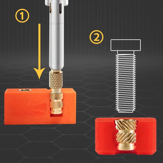 Draadinzetstukken, 50 stuks M3 x 6 x 6 mm, smeltschroefdraad, inpersmoeren, messing, inpersmoeren voor kunststof onderdelen en 3D-printaccessoires — afbeelding 4