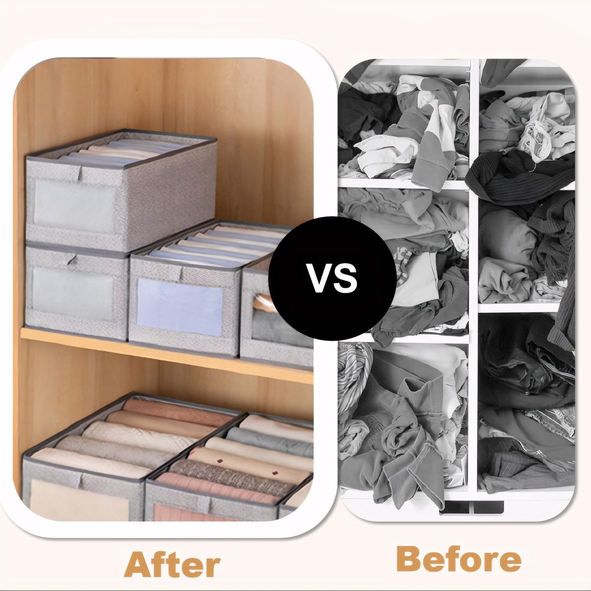 Kast-organizer, 3 stuks, stoffen opvouwbare opbergdoos met transparant venster, kastorganizer voor speelgoed, kleding, boeken opbergen (grijs, 44 x 30 x 20 cm)