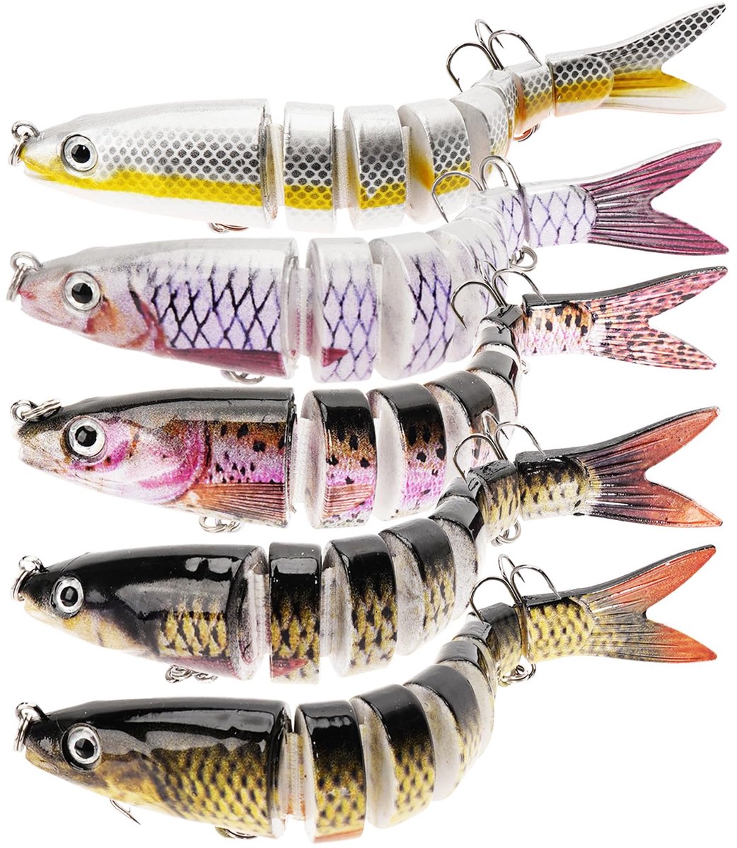 5 stuks snoek aas set, kunstaas wobbler snoek, visstok crankbait, vis aas swimbait levensecht voor snoekbaars, baars, forel, visaccessoires