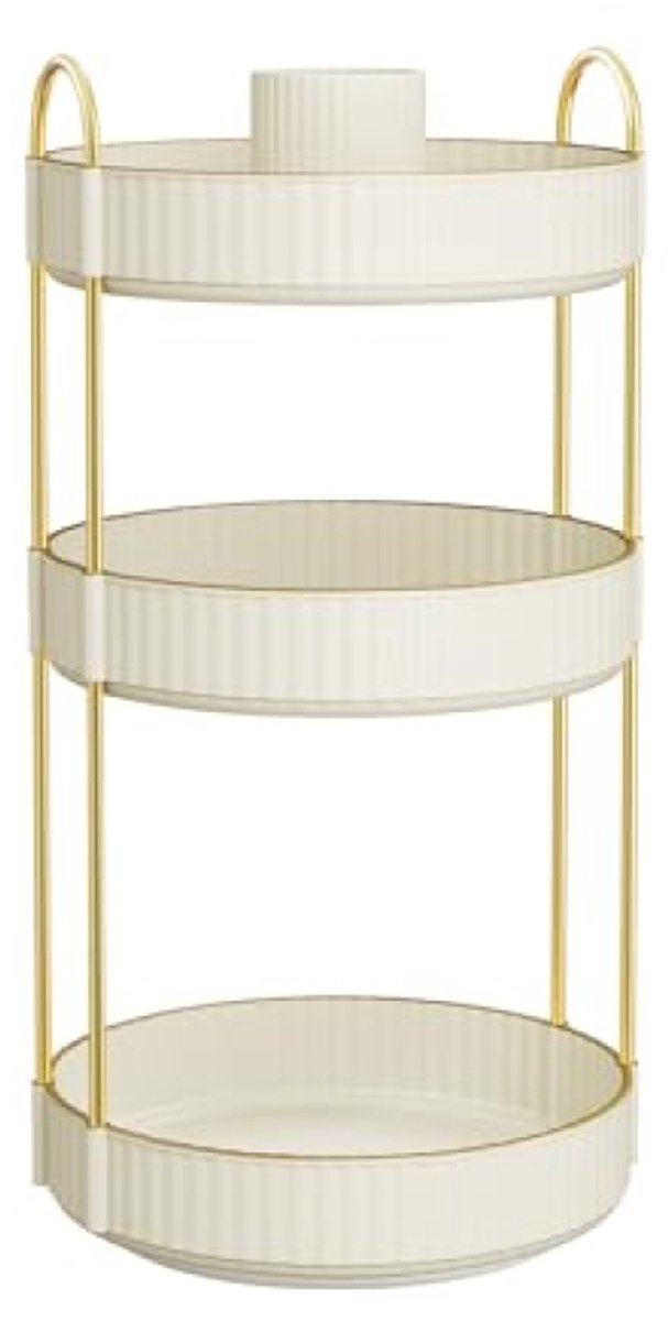 Huis Geluk Make-up Organizer, 360° Draaibaar, 3 Niveaus, Cosmetische Opslag, Verstelbare Kaptafel Organizer, Wolk Wit