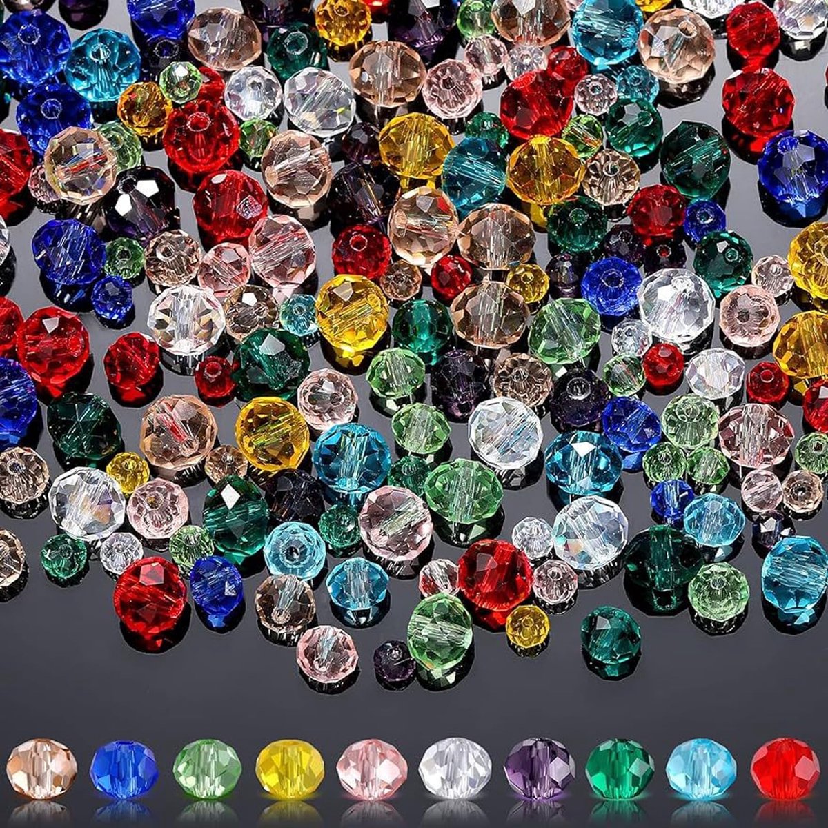 Glasparels om te rijgen, 1000 stuks, 8 mm/6 mm/4 mm, kleurrijke gefacetteerde glaskralen, glitterkralen met opbergdoos, gefacetteerde kralen voor het maken van sieraden, doe-het-zelf