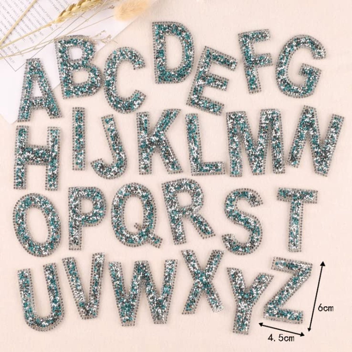 26 stuks alfabetletters, zelfklevend, glitter, knutselen (groen)