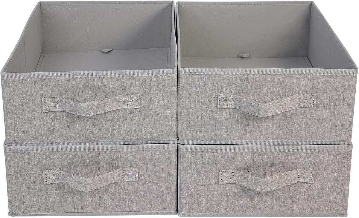 Kledingkastorganizer, 4 stuks, opvouwbare superieure opbergdozen, 39 x 29 x 14 cm, voor kleding, overhemden, broeken, handdoeken, speelgoed, grijs