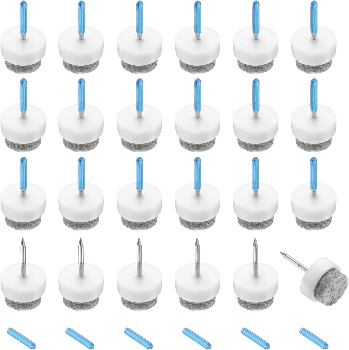 24 stuks nagel-op-vilten meubelglijders, ronde viltdoppen, vloerbeschermers voor houten meubels, tafel, bank, stoelpoot (14 mm, wit)